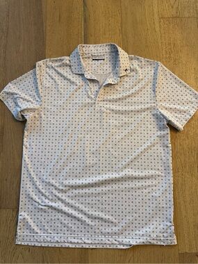 Men's Fore Fathers White Golf Polo with Navy Micro tool Pattern